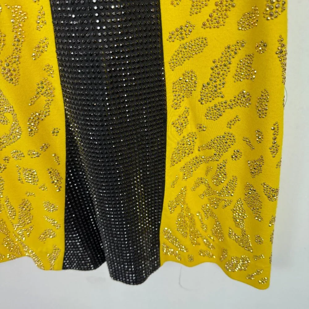 Versace Collection Yellow & Black Embellished Dress Short Sleeve Size 48 US 12 - Picture 5 of 16